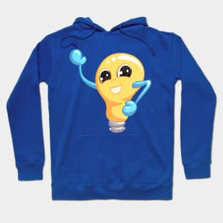 Cartoon Bright Idea Light Bulb Lightbulb Smiling and Waving Hoodie